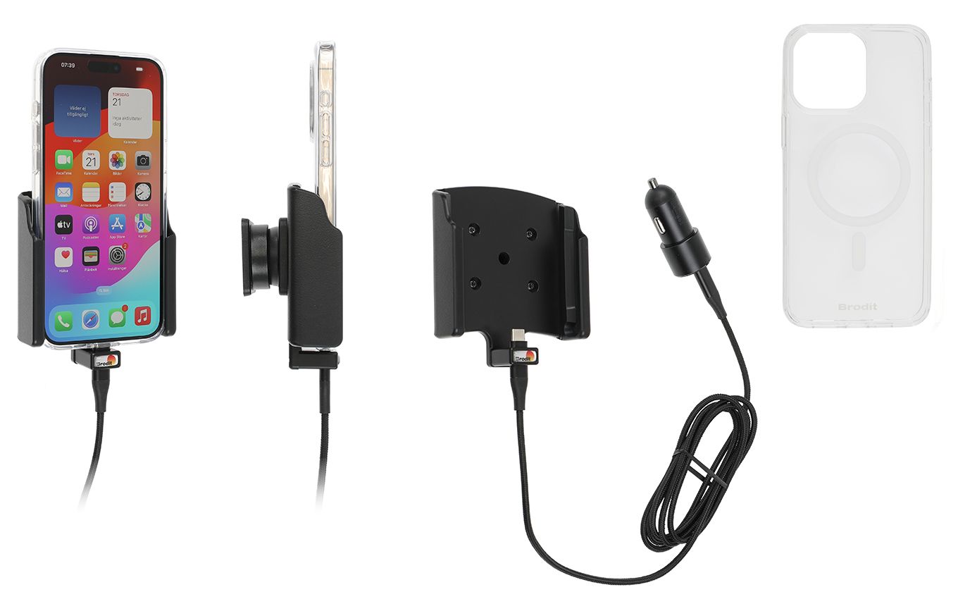 Brodit Aktive Halter iPhone 15 Pro Max USB cig.- with case